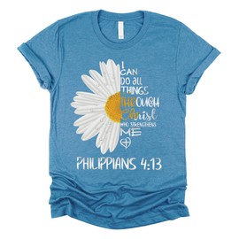 Love in Faith | I Can Do All Things Daisy Short Sleeve | Christian T-Shirts for Women | Faith-Based Apparel | Christian Gifts (US, Alpha, Large, Regular, Regular, Heather Deep Teal)