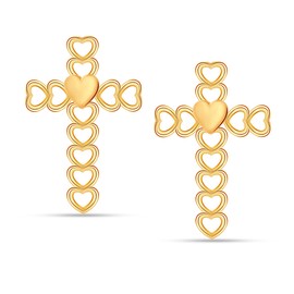 Charmsy 925 Sterling Silver 14K Gold Plated Crosses of Faith Earrings Religious Jewelry Lightweight Heart Design Cross Stud Earring for Women Teen 12 MM