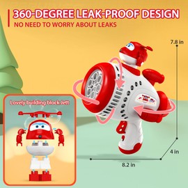 Super Wings Bubble Gun Blaster with Bubble Refill Solution for Kids, Bubble Machine with Jett Figure for Toddlers, Bubble Blaster for Wedding Birthday Party, Bubble Maker for Summer Outdoor Backyard