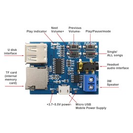 EMSea 2PCS TF Card U Disk Play MP3 Decoder Player Module with Audio Amplifier Audio Decoding Player Module Micro USB 5V Power Supply
