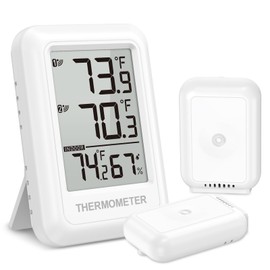 OQIMAX Thermometer Hygrometer with 2 Sensors, Wireless Thermometer with 100 m / 328 ft Wireless Transmission Range, Max/Min Display, Temperature and ℃/℉ Switch Thermometer Indoor Outdoor for Office,