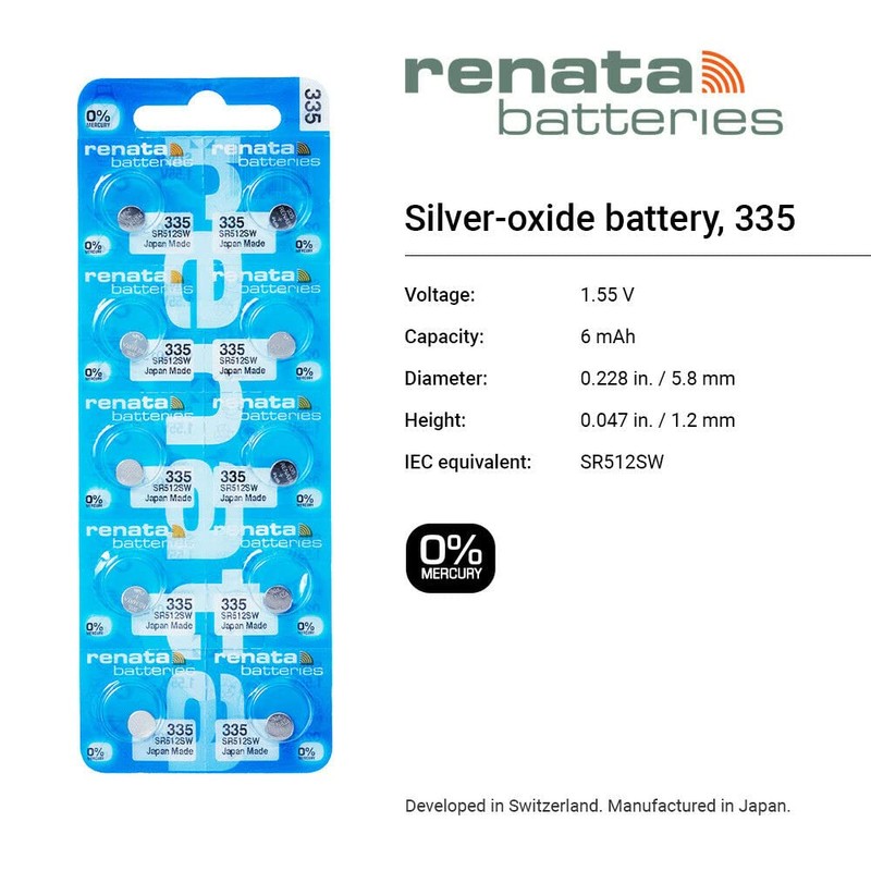 Renata 335 SR512SW Batteries - 1.55V Silver Oxide 335 Watch