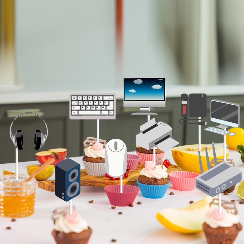 WINPOGEE 36pcs Intelligence Computer Theme Cupcake Topper Decorations Boy Girl