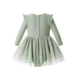 O2 BABY Organic Cotton Baby Girl Long Sleeve Ruffle Romper Tulle Dress Jumpsuit with Headband Outfit Set（6-12 Months, Sage）