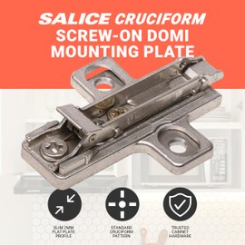10 Pack Salice Screw-On Domi Mounting Plate 2mm, Frameless Cabinet Hinge Base, Zinc Die Cast, Compatible with Salice 100, 200, 400, F, M, Universal, Silentia and Silentia+ Hinges - SABAR3R29