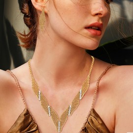 Silver Clover Women's Jewelry Sets, Gold Necklace and Earrings, Necklace and Earring Jewelry Set, Gift for Wife, Mom and Girlfriend