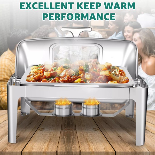 Unbranded 9QT Roll Top Chafing Dish Buffet Set Stainless Steel
