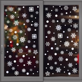 WALPLUS Christmas Window Stickers Clings Xmas Decoration Sale Clearance Reusable Double-Sided Print Decals for Glass Living Room Windows Display Delicate Lace Snowflakes 135 Pieces
