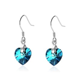 Bellitia Jewelry Infinity Women's Fashion 925 Sterling Silver Earrings "Heart of the Ocean" Blue Crystal Heart Hook Earrings Dangle Earrings for Women Girls, Sterling Silver, Crystal