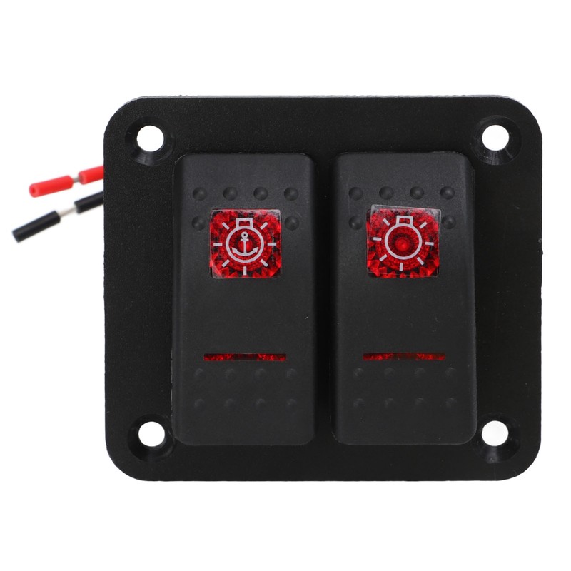 Rocker Switch Panel 2 Gang On Off Pre Wired Red