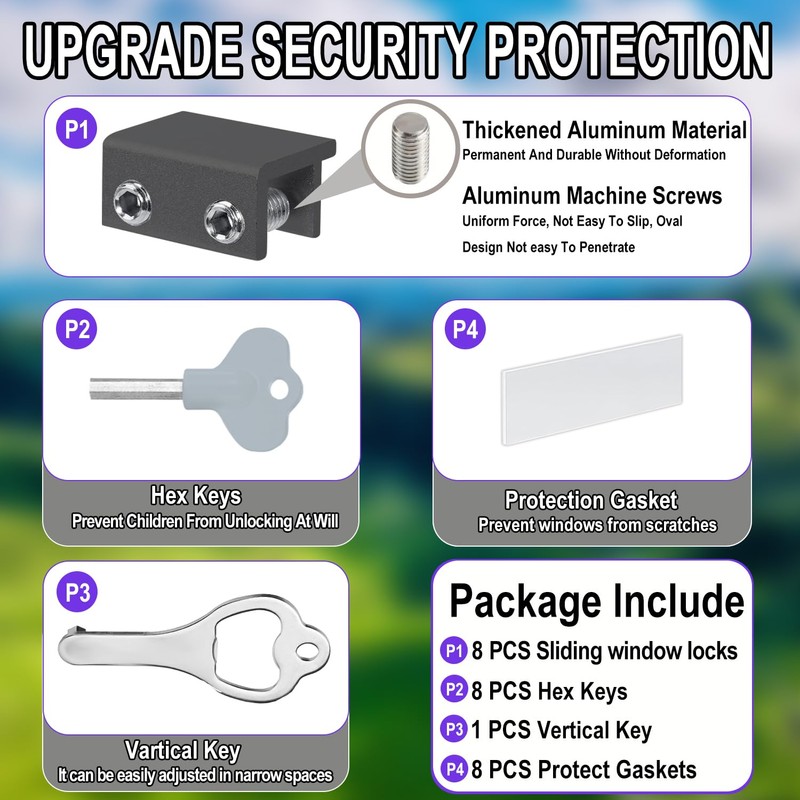 Window Locks,(8 Sets) Sliding Window Locks with Key,Window Locks Security