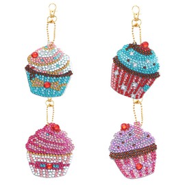 4 Pieces DIY Diamond, VEghee 5D Diamond Painting Pendant Set, Key Ring Ornaments, Diamond Key Fob, Cartoon Gem Pendant, Key Ring, Suitable Decorative Gifts for Children, pink