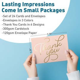 S&O Thank You Cards with Envelopes - Blank Thank You Cards for Handwritten Messages - Thank You Notes with Envelopes Set of 24 - Assorted Thank You Cards with Stylish Color Envelopes to Mix & Match