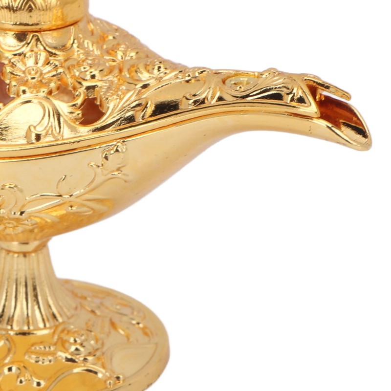 Gold Magic Genie Lamp Embossed Flowers Hollow Zinc Alloy Vintage