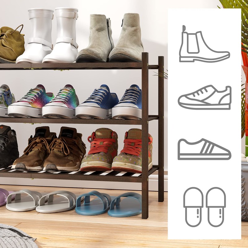 viewcare Shoe Rack for Closet, 3-Tier Bamboo Wood Shoe Racks,