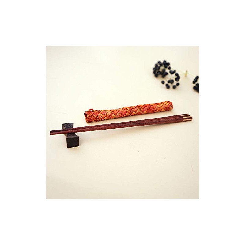 thebigmango.co.uk Wooden Round Black Chopsticks Set with Matching Rest and
