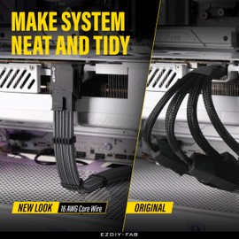 EZDIY-FAB GPU Power Sleeved Cable Extension, 16pin(12+4) 12VHPWR PCIe 5.0 Connector Male to Female for RTX4070Ti Super, 4080 Super, 4090, with Cable Combs-16AWG/Carbon