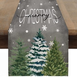 JOTOM Christmas Table Runner Rectangle Table Cloth and Runners Winter Xmas Table Runners Kitchen Dining Table Decoration Tablecloth for Dining Party Christmas Decor 33x183cm (Snowflake Christmas Tree)