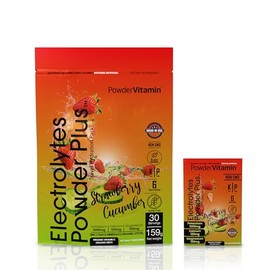PowderVitamin Electrolytes Powder Plus, Keto, fresa y pepino, sin azúcar, 1000 mg de potasio, 120 mg de calcio, 120 mg de magnesio, sin OGM           