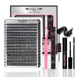 PRO DIY Lash Extension Kit 300 Pcs Lash Clusters D Curl, Mix Eyelash Clusters Individual Lashes Kit Lash Bond And Seal Lash Remover Eyelash Brush Lash Tweezer Self Apply At Home(40D-9-16mix Kit)