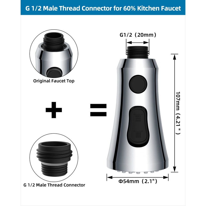 Universal Chrome Faucet Head Replacement with 15 Adapters Compatible with