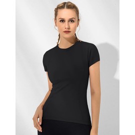 Loovoo Women's Short Sleeve Athletic Top Workout Yoga Sport Crewneck Shirts Sweatshirts Dry Fit Seamless Gym Fitness Compression