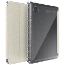 TUDIA SKN FLIP V2 Designed for Kobo Clara BW/Colour Case (2024) - [Enhanced Auto Wake/Sleep Technology] Shockproof Slim Transparent TPU Back with Textured Leather Trifold Cover - Clear Beige