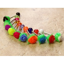 JSW Body Jewelry T#59 - 10pc Silicone Rose Tongue Rings Tounge 14g