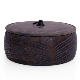 Handcrafted Wooden Mexican Tortilla Warmer Basket Indian Chapati Roti Bread Holder Box Pancake Keeper Serveware Hot Pot Casserole Dish With Lid Home Kitchen Dining Decor, Natural Brown, 9 x 3.5 Inches
