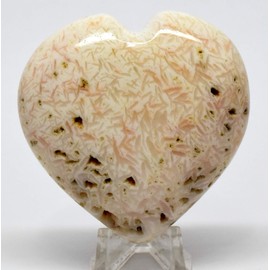 2.5" 110g Scolecite Sprays Carved into Heart Polished Natural White Zeolite Gemstone Crystal Mineral UV Reactive Specimen - India + Stand