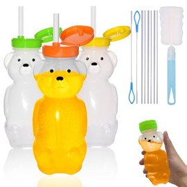 Vaso de Oso con Popote para Bebé - 3 Piezas Vaso Osito Popote Bebé Sin BPA， Material Grado Alimenticio + Taza Entrenamiento Alimenticio Antiderrames (