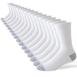 JOYNÉE 8 Pairs Mens Crew Cushion Socks Work Athletic Running Socks Casual Breathable Socks for Men,White,Sock Size:10-13