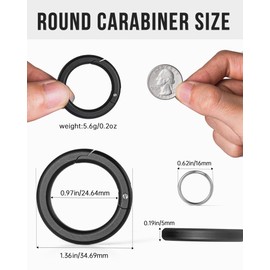 TIMULTI Multi-Use Carabiner Clips,Small Caribeener Clips with Key Rings, 1.4" Spring Snap Hook Key Chain Clip for Home Car Keys (Black Aluminium - 2 Pack)