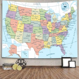 TOMOZ United State Map Tapestry, US Maps Tapestries for Kids Student, Educational Tapestry Wall Hanging for Classroom Bedroom Living Room Dorm Decor 60 x 51Inch