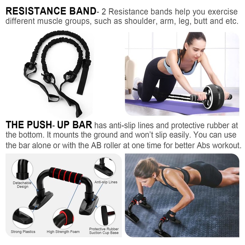 Ab Roller Wheel, 10-In-1 Ab Exercise Wheels Kit with Resistance