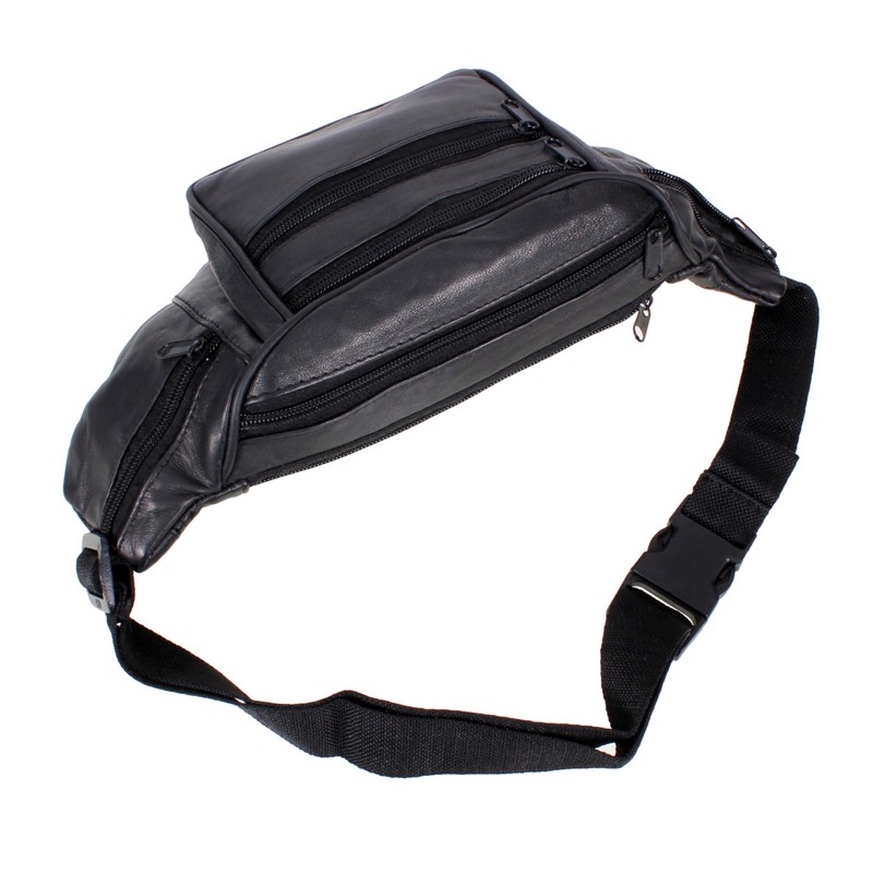 Leather Bum Bag with 6 Zips
