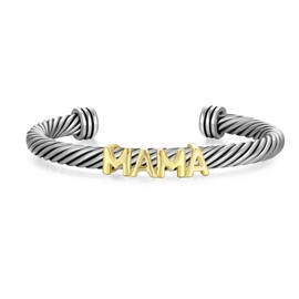 Mytys Cuff Bracelets for Women - Silver Cable Bracelets Gold Letter Mom Two Tone - Mixed Metal Bangle Designer Bracelet Jewelry Gifts (MAMA)