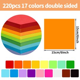 Praisebank Origami Paper, 220pcs 17 Colors 6x6 inch, Double Sided, Craft Kit with Guide.