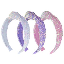 3 Pcs Sequin Knotted Hairbands Cute Sparkly Headband Princess Head Band Glitter Hair Accessoriesfor Women White Purple Pink