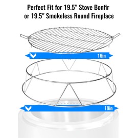 Fire Pit Accessory Kit for Solo Stove Bonfire 19.5'' Fire Pit, Stainless Steel Fire Pit Stand and Grill Cooking Grate with Handle, Round Cooking Grill Grate for Outdoor BBQ Campfire Picnic Party