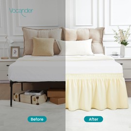 Vocander Bed Valance Sheet Skirt Pleated Wrap Around for Single Double King Size Beds, Easy to Install Machine Washable (Cream, King)