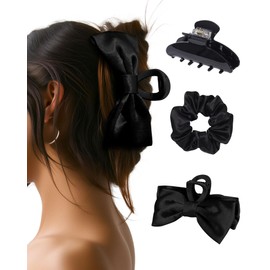 HAIMEIKANG 3 PCs Hair Bow and Acrylic Hair Claw Clips with Hair Scrunchies for Women and Girls, Strong Hold Non-slip Jaw Clips for Thick Thin Hair
