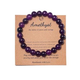 Pingyongchang Stress Relief Anxiety Yoga Bracelet,Healing Crystal Stone Mantra Bracelets for Women Natural Beaded Birthday Gifts for Inspirational Jade Bracelet for Men-Amethyst