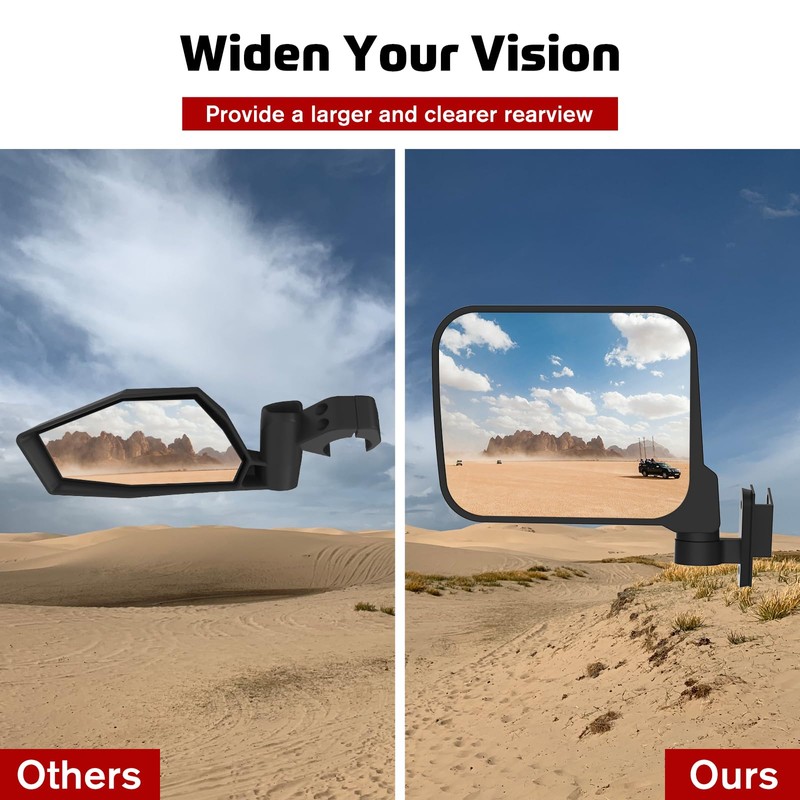 Wide Side Mirrors for Polaris Ranger XP 1000, Adjustable Clear