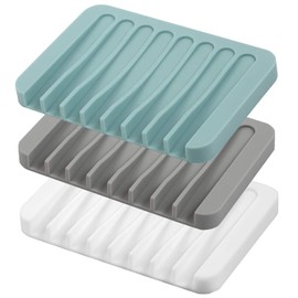 MODENGKONGJIAN Self Draining Soap Dishes, 3 Pcs Silicone Soap Saver, Waterfall Drainer Soap Holder for Bathroom, Extend Soap Life, Keep Soap Bars Dry Clean & Easy Cleaning (White, Gray, Teal)