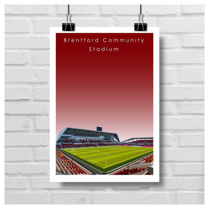 GroundDesigns BRENTFORD FC Football Gift GTECH COMMUNITY STADIUM Art Unframed