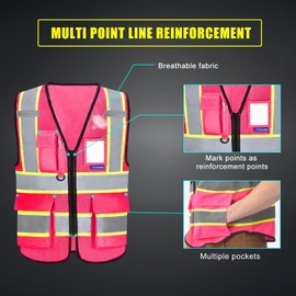 AYKRM 11 colors available safety vest small High Vis Reflective small pink safety vest for Women Breathable summer High Visibility Security with Pockets Zipper vest