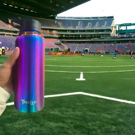 Trek Leaf Travel Water Bottle-18oz, 22oz, or 32oz -3 Lids (Spout, Straw, Flip) Leak Proof, Quality, Vacuum Insulated, Stainless Steel, Thermos, Metal Flask, Sports Canteen (Twilight, 32 oz)