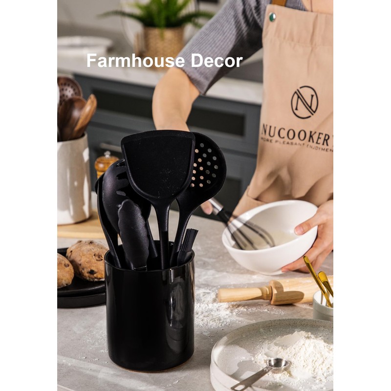 Nucookery Utensil Holder, 6.4" Ceramic Kitchen Utensil Holder with Countertop-Protection
