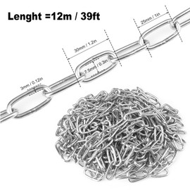 39Ft Stainless Steel Chain, 1/8 inch Heavy Duty Chain, Hanging Chain for Hanging Clothing?Decorations?Chair, securing Gates and Fences, anchoring Camping Equipment and More.by Genhakon